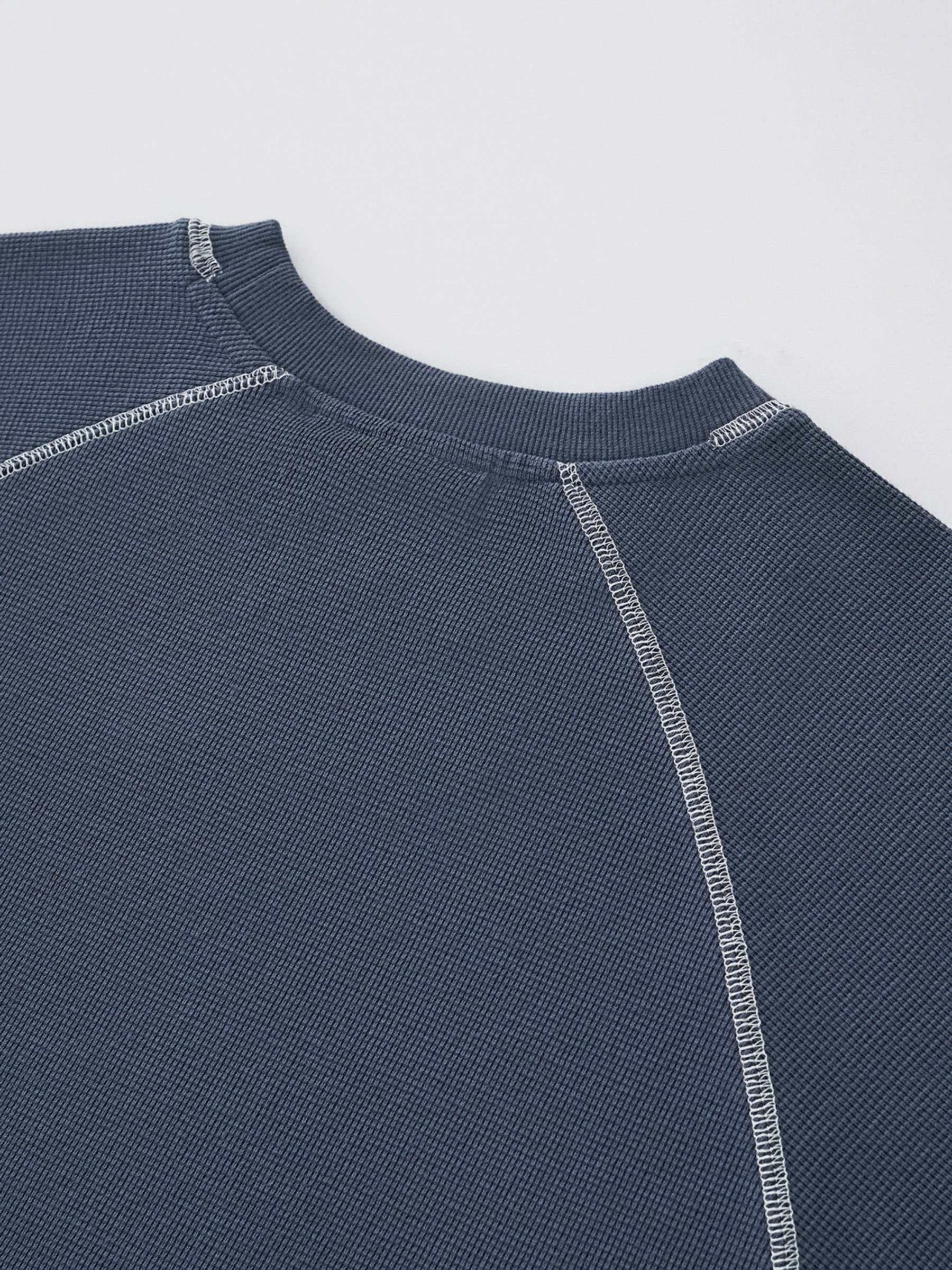 SMILEY WAFFLE LONG SLEEVE TEE - NAVY BLUE-Fineriform