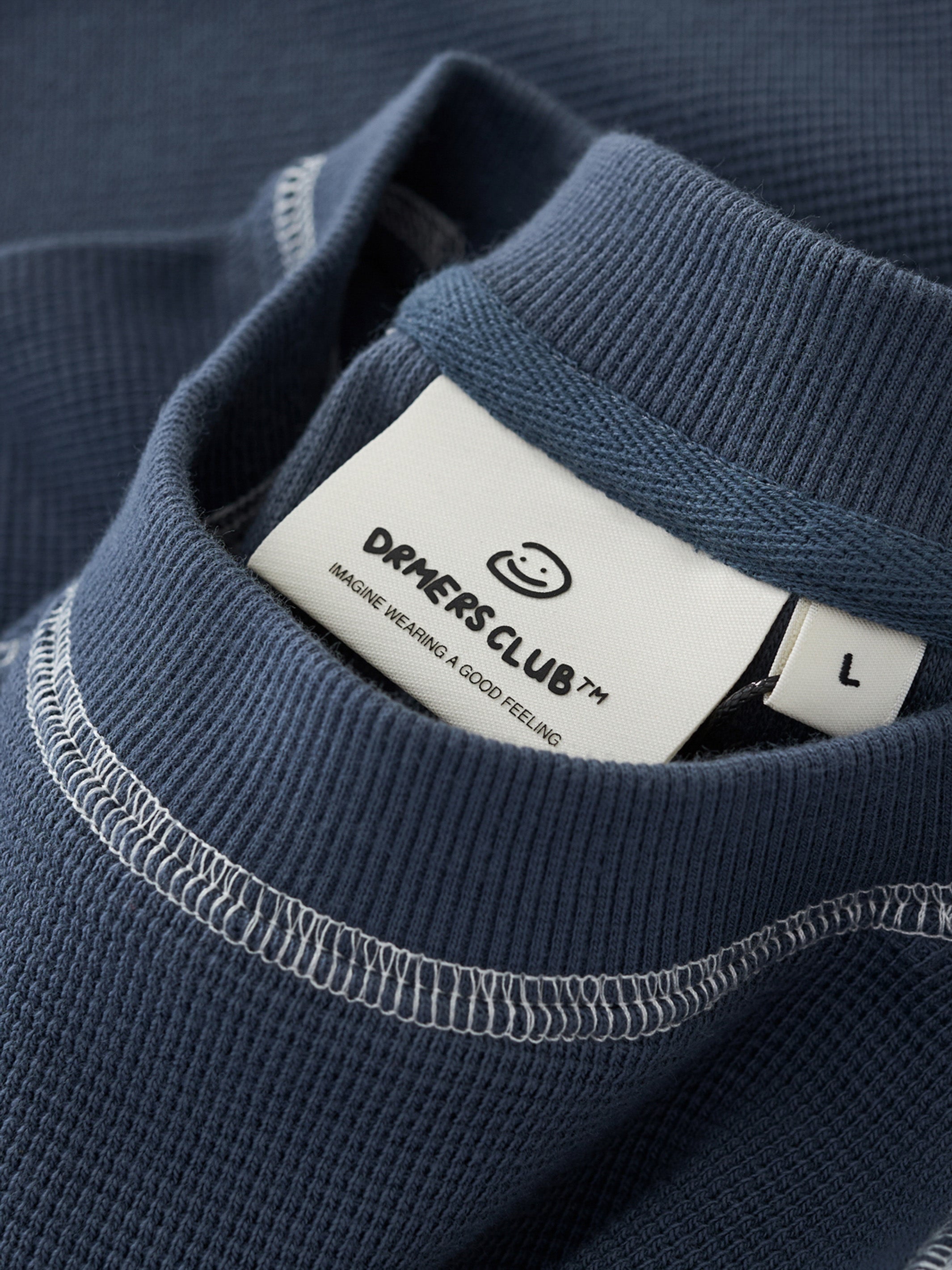 SMILEY WAFFLE LONG SLEEVE TEE - NAVY BLUE-Fineriform