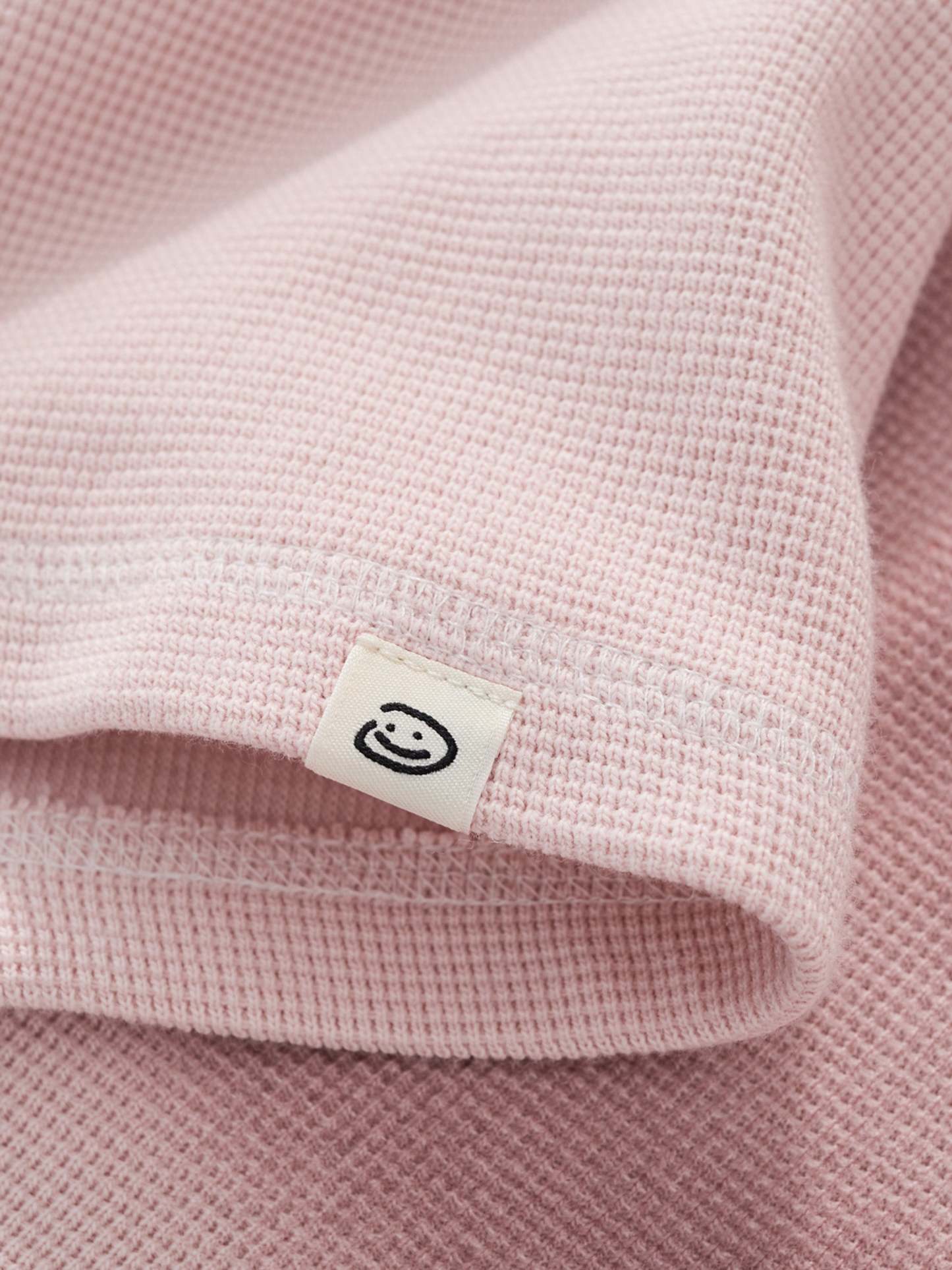 SMILEY WAFFLE LONG SLEEVE TEE - COTTON CANDY PINK-Fineriform