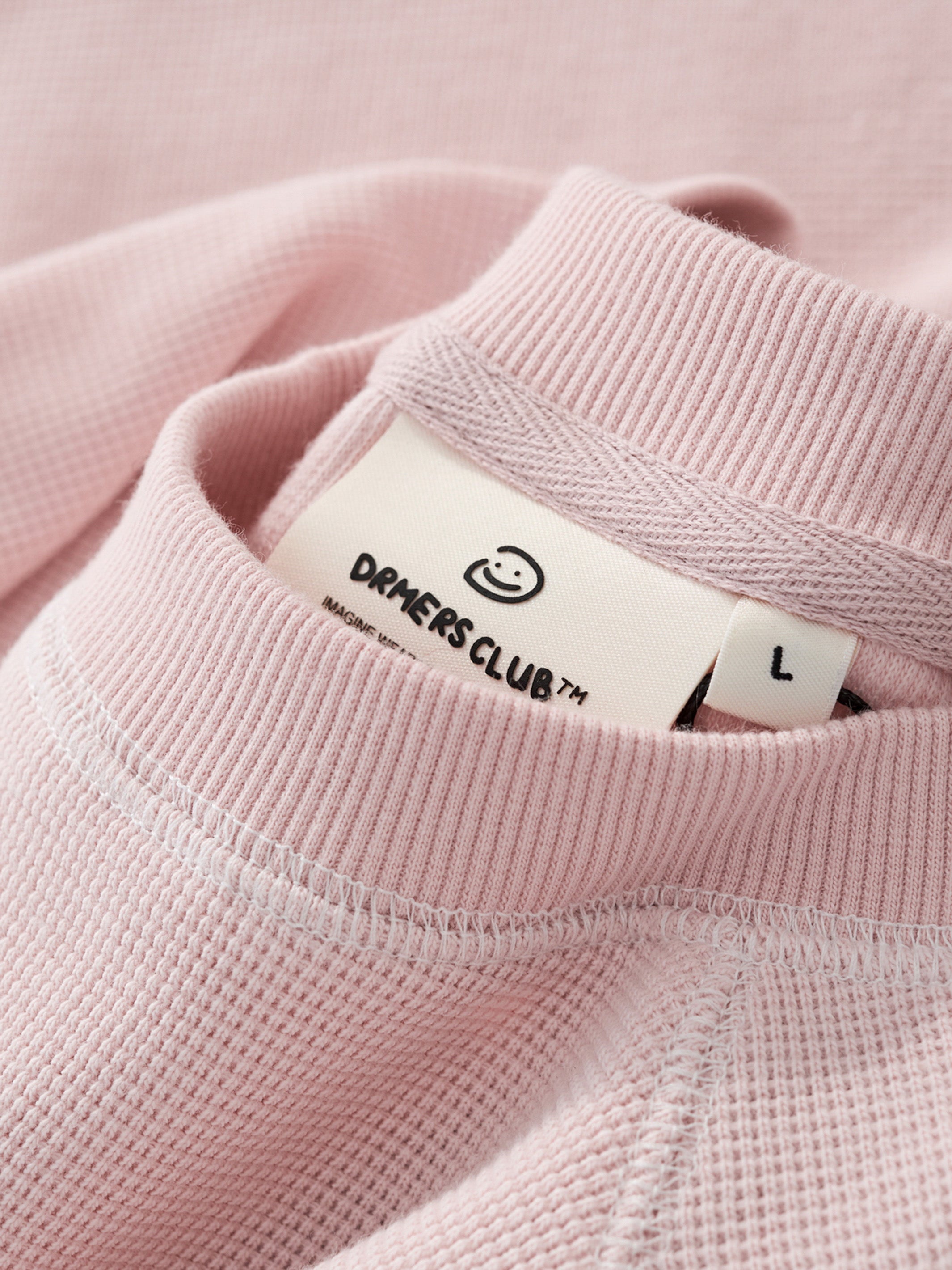 SMILEY WAFFLE LONG SLEEVE TEE - COTTON CANDY PINK-Fineriform