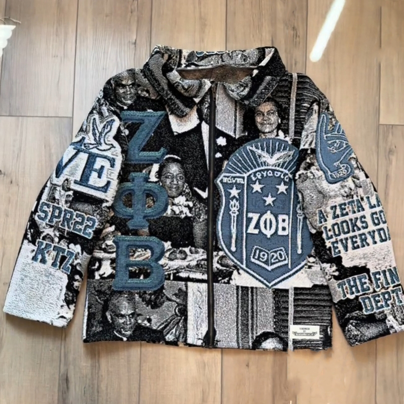 Casual Street Preppy Tapestry Zip-Up Jacket-Fineriform