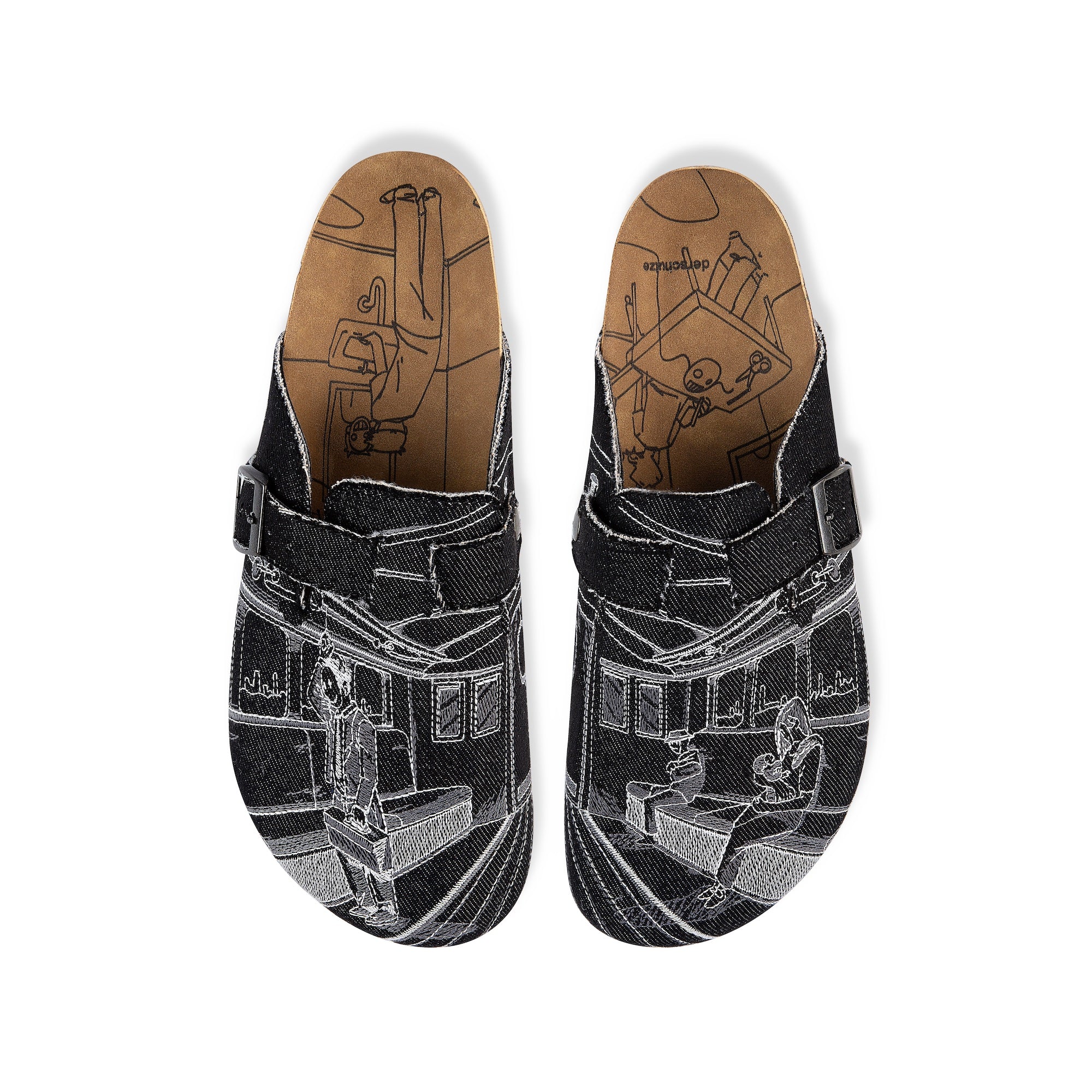 "faces" clogs black denim-Fineriform