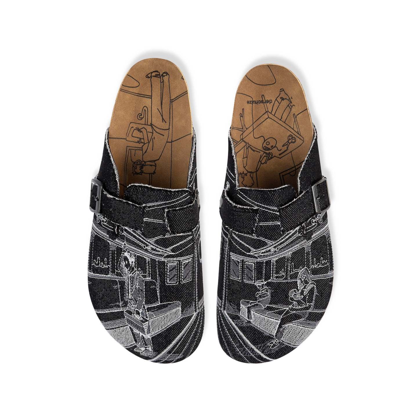 "faces" clogs black denim-Fineriform