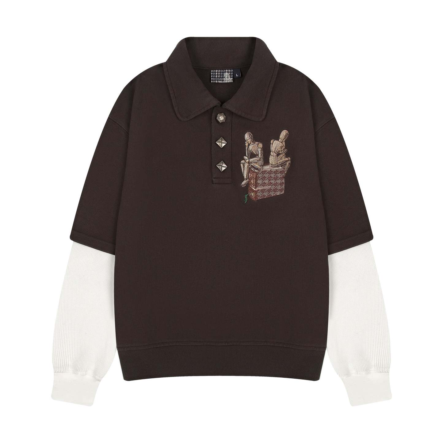 "gallery" layered Polo Sweatshirt dark brown-Fineriform