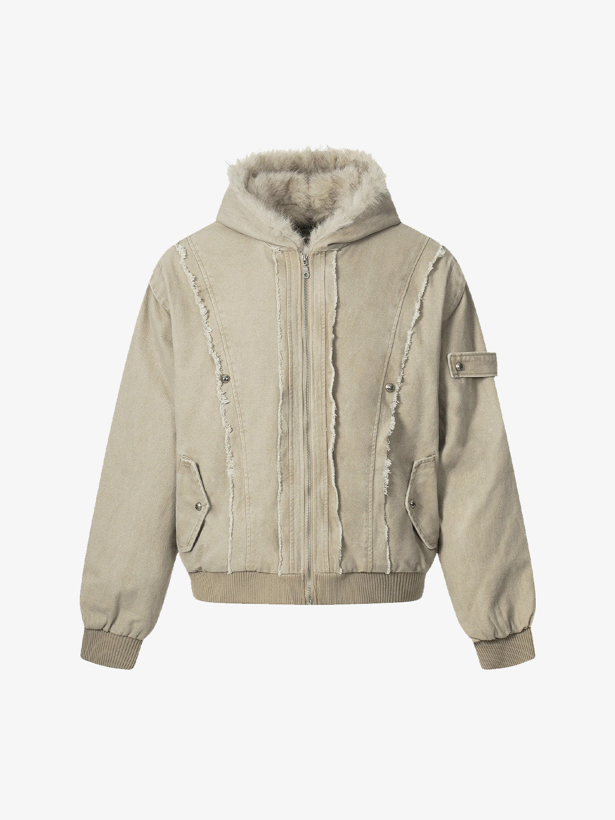 Retro Washed Fleece-lined Hooded Work Jacket-Fineriform
