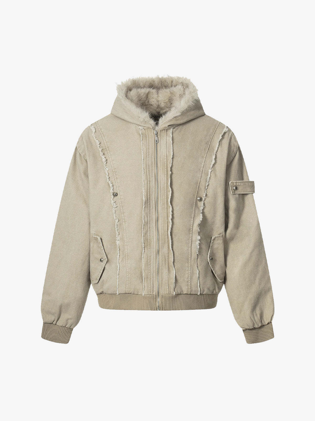 Retro Washed Fleece-lined Hooded Work Jacket-Fineriform