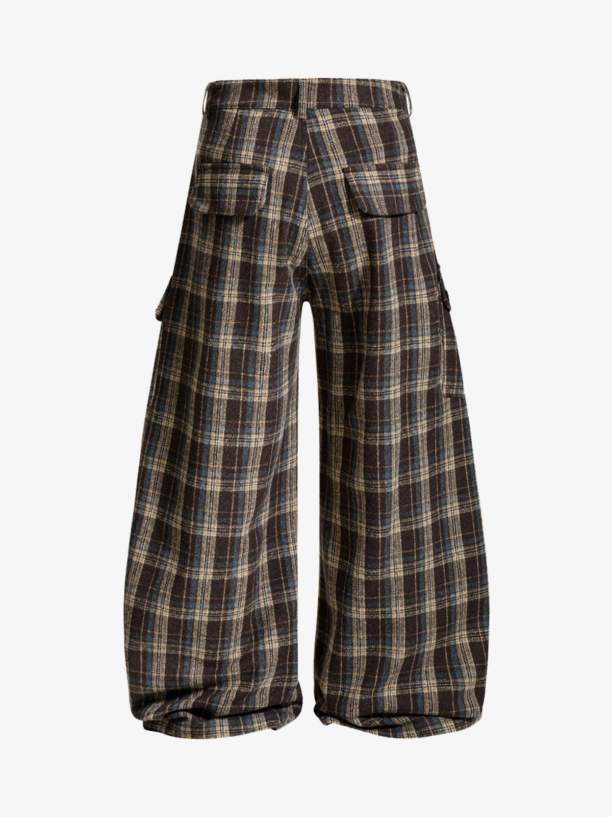 Vintage Plaid Pleated Multi-Pocket Cargo Casual Pants - 2524-Fineriform