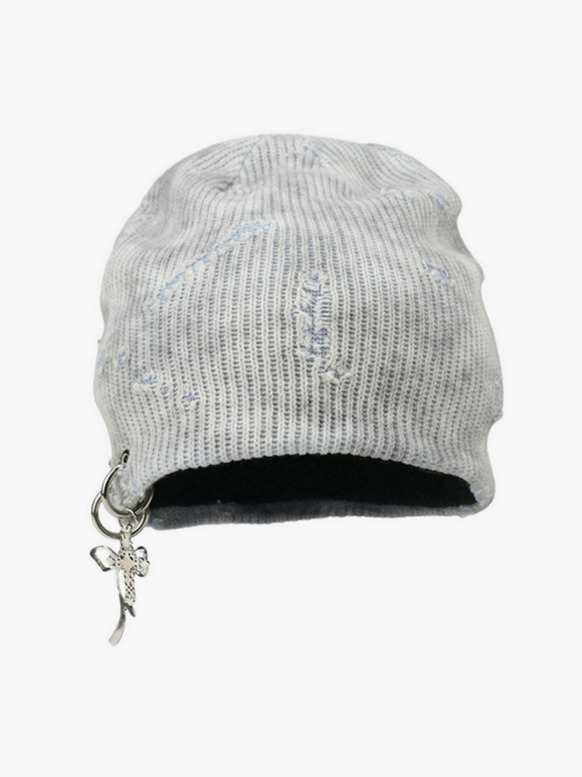 Retro Wasteland Style Distressed Knit Hanging Charm Beanie-Fineriform