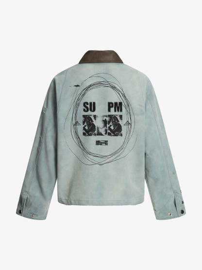 Vintage Washed Distressed Barn Work Jacket-Fineriform