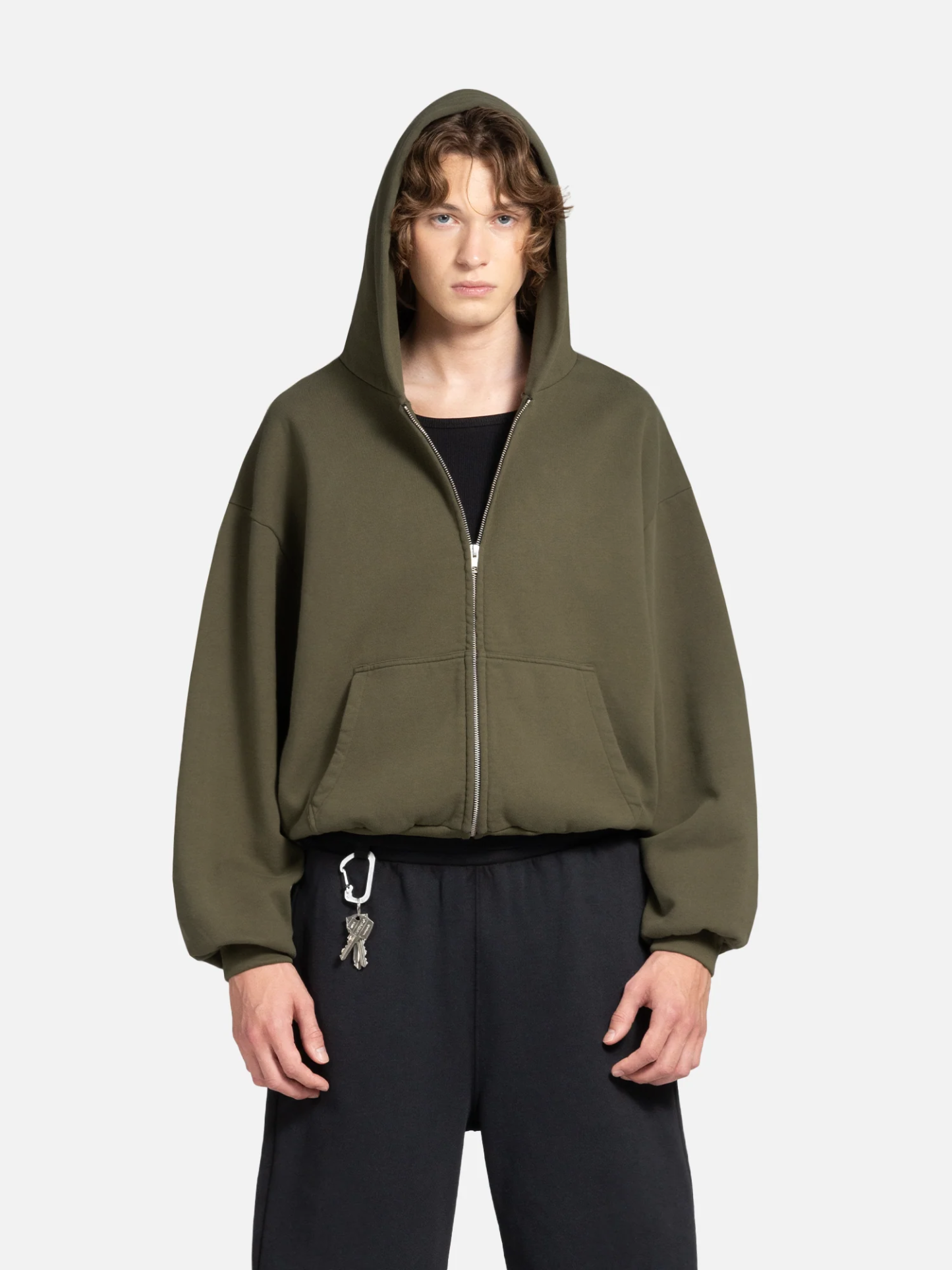 THE BLANC ZIP HOODIE - VINTAGE ARMY GREEN-Fineriform