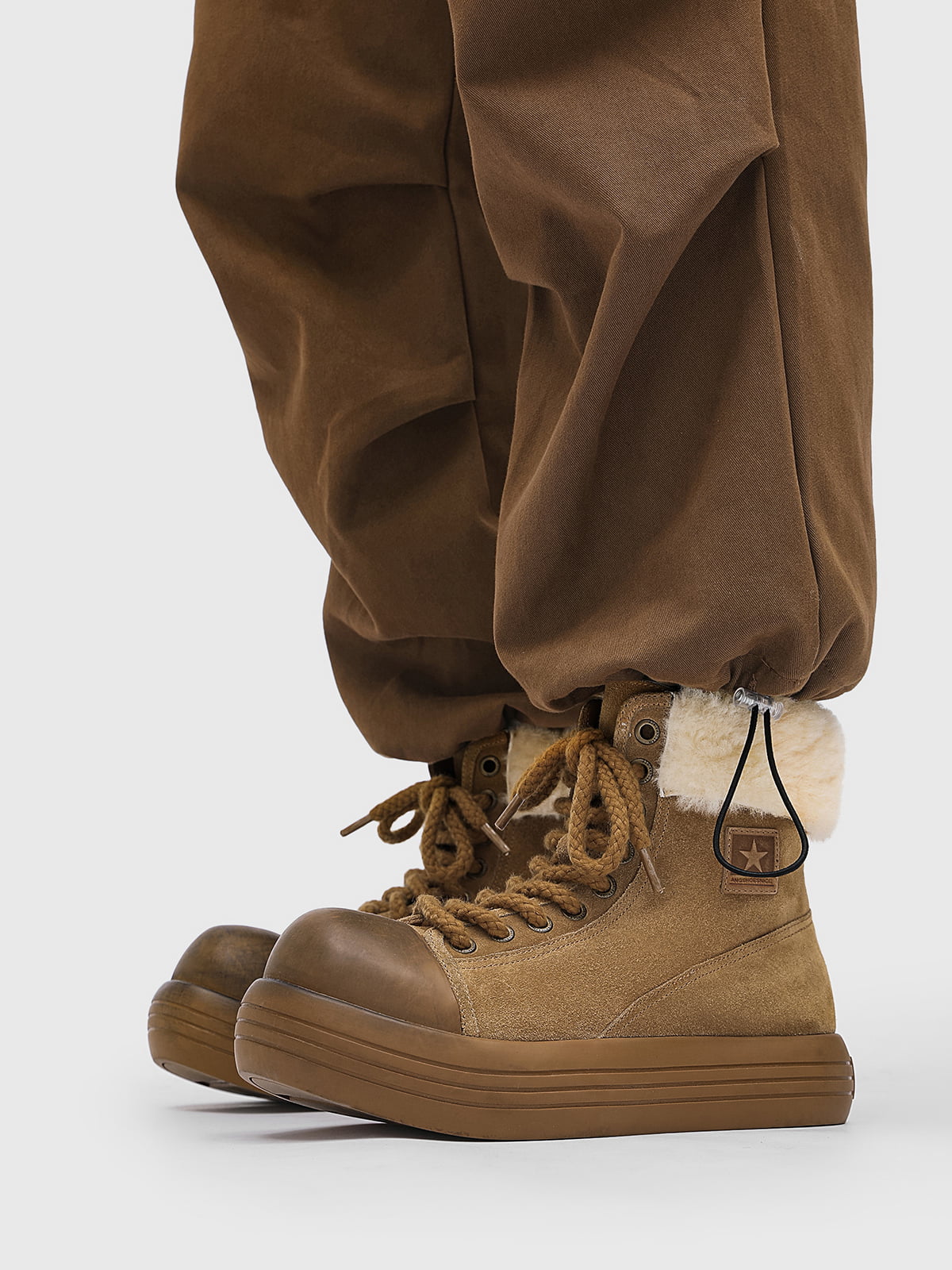 Fleece-Lined Suede Platform Warm Mid-Top Boots-Fineriform