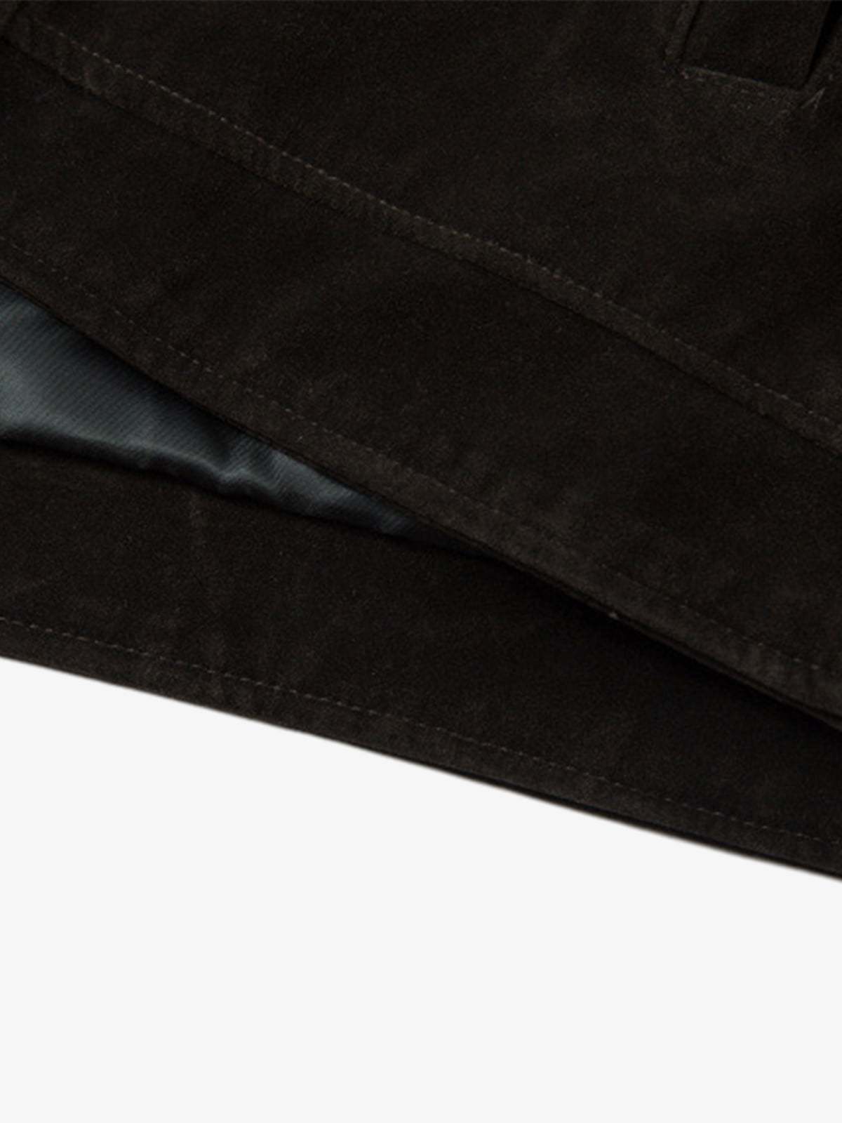 Retro Unique Metal Button Suede Lapel Bomber Jacket - 2538-Fineriform