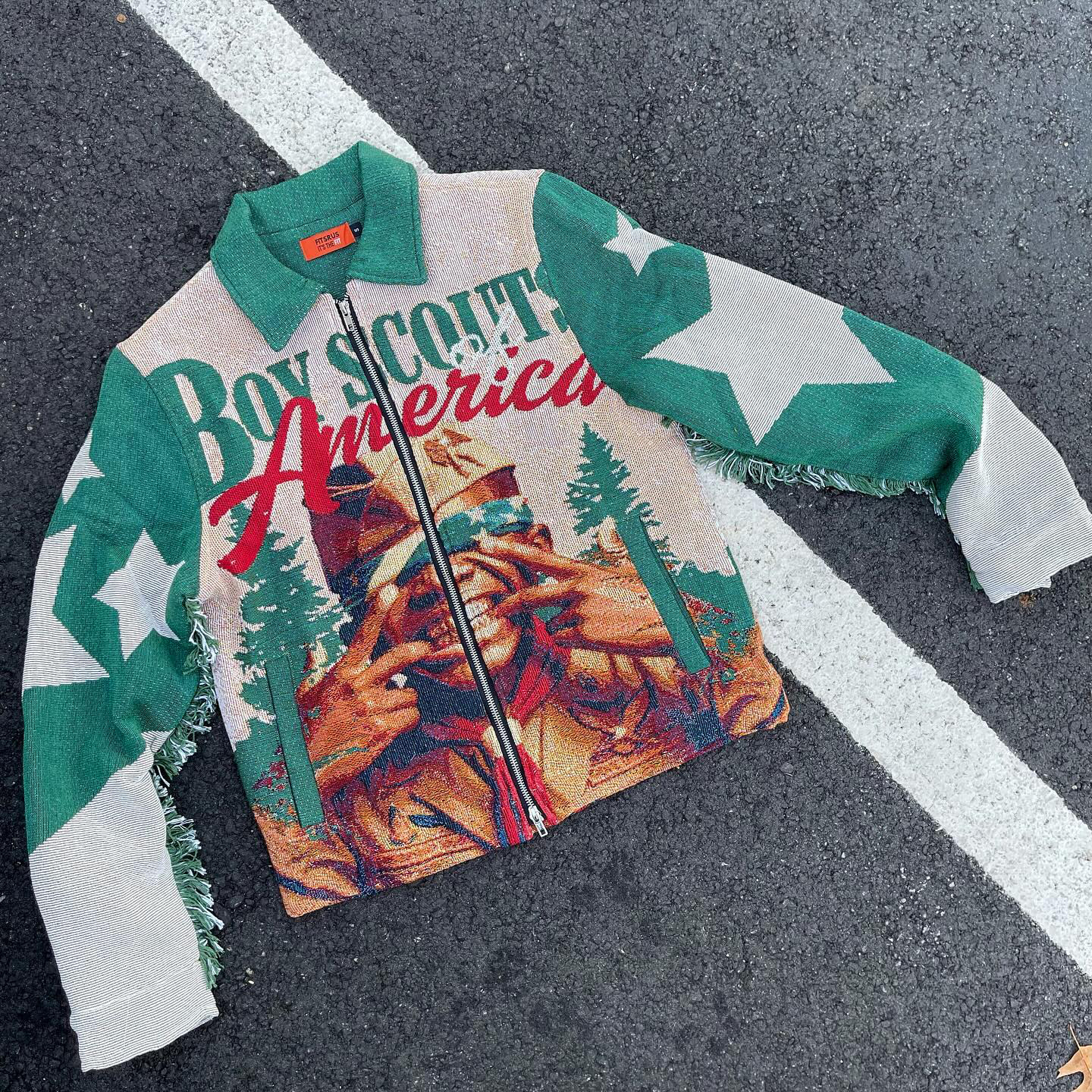 Lapel Tapestry Tassel Zip-Up Jacket-Fineriform