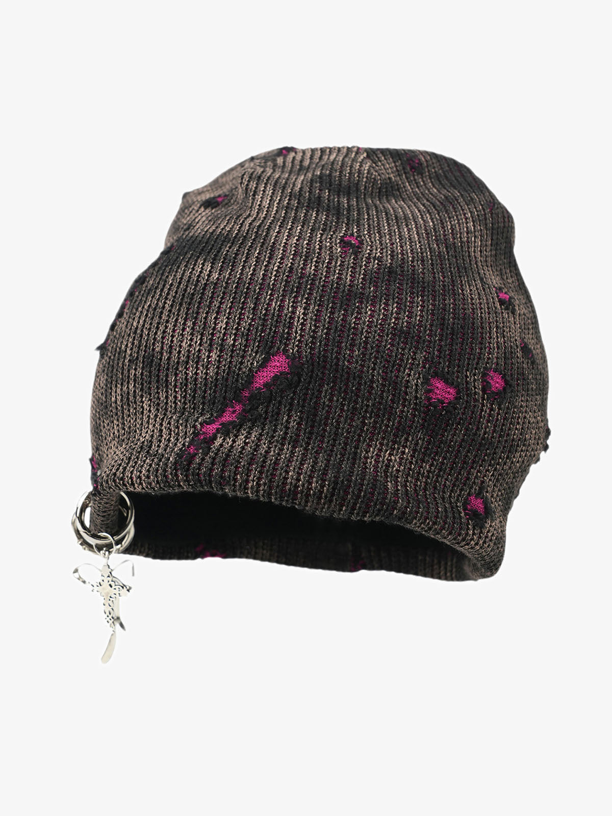 Retro Wasteland Style Distressed Knit Hanging Charm Beanie-Fineriform