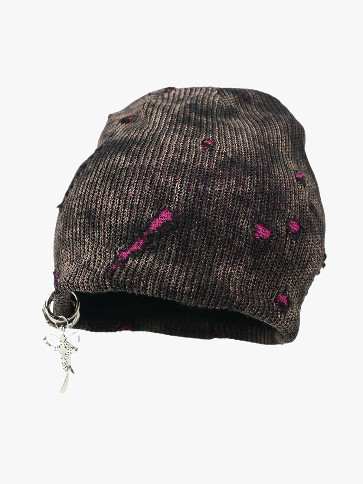Retro Wasteland Style Distressed Knit Hanging Charm Beanie-Fineriform
