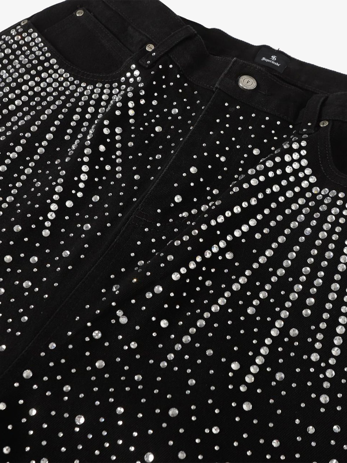 Retro Denim Full Rhinestone Design Baggy Jeans - 2545-Fineriform