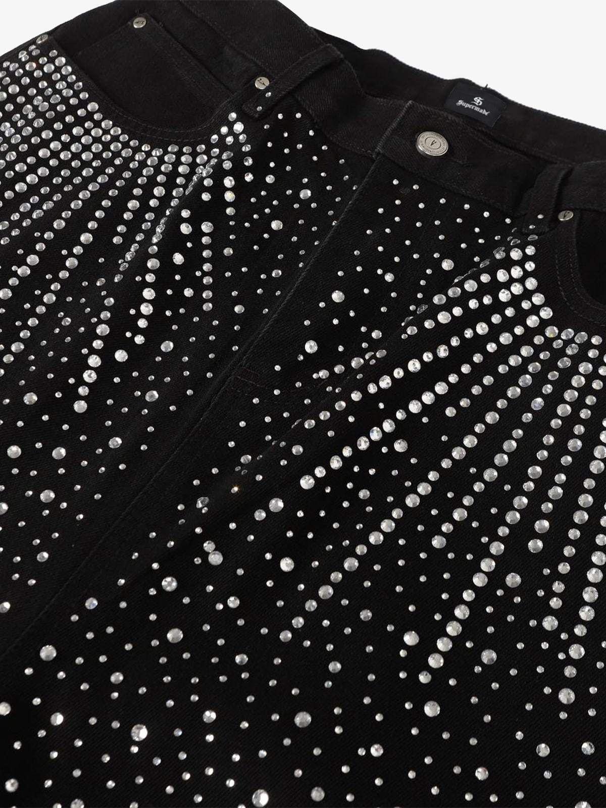 Retro Denim Full Rhinestone Design Baggy Jeans - 2545-Fineriform