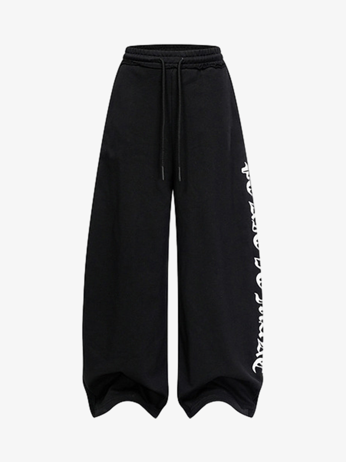 Retro Letter Print Drawstring Straight-Leg Wide Pants-Fineriform