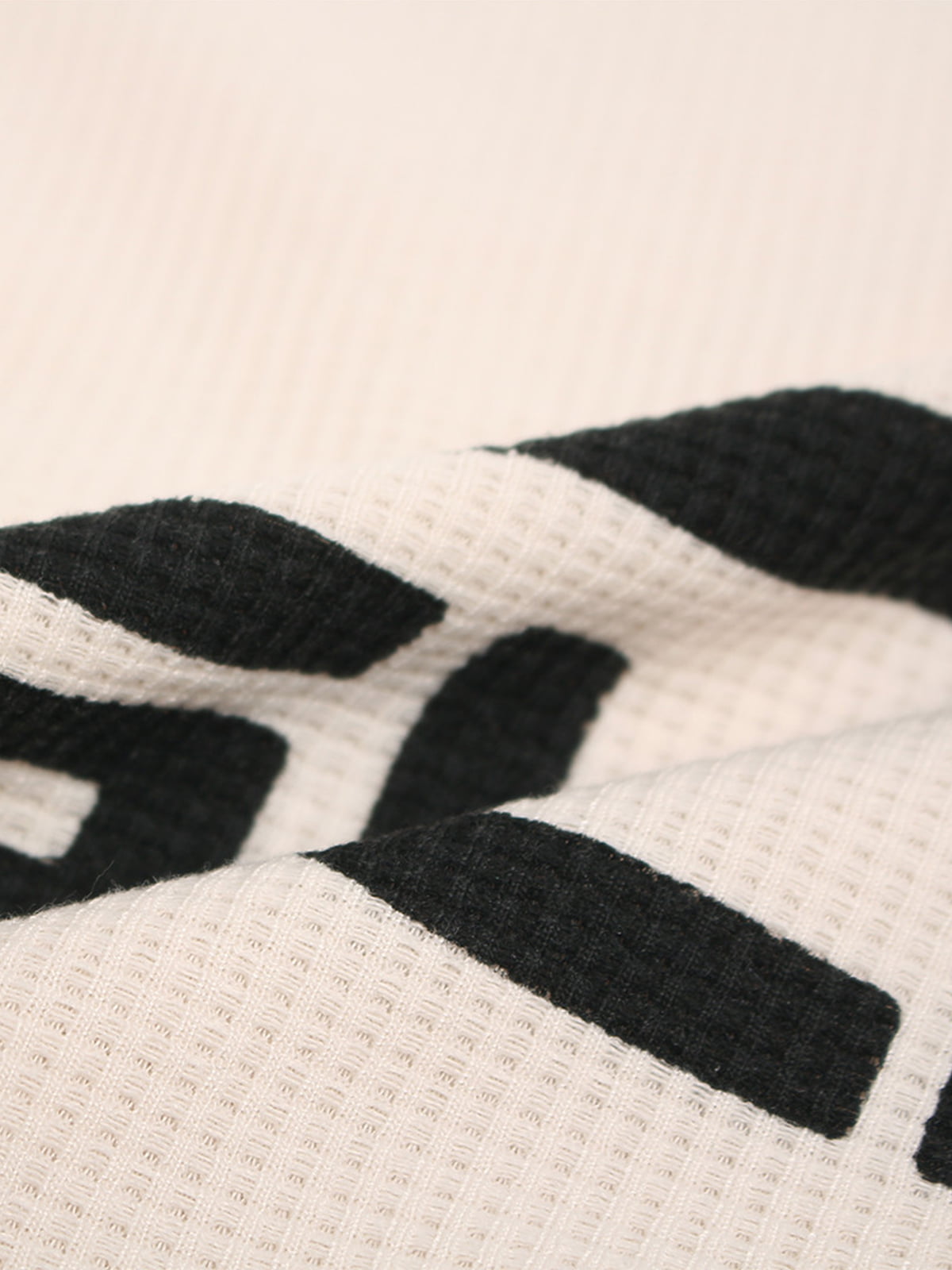 Textured Waffle SUPM Letter Graphic Long Sleeve T-Shirt-Fineriform