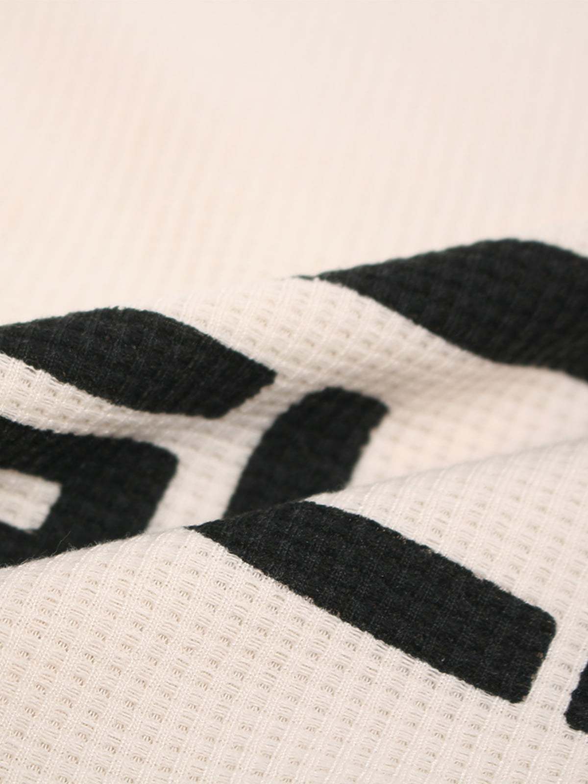 Textured Waffle SUPM Letter Graphic Long Sleeve T-Shirt-Fineriform