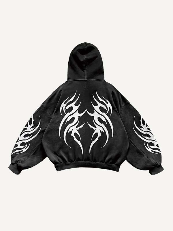 Graphic Print Zip Up Hooded Coat-Fineriform