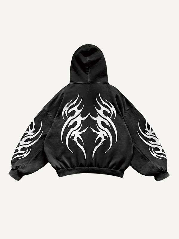 Graphic Print Zip Up Hooded Coat-Fineriform