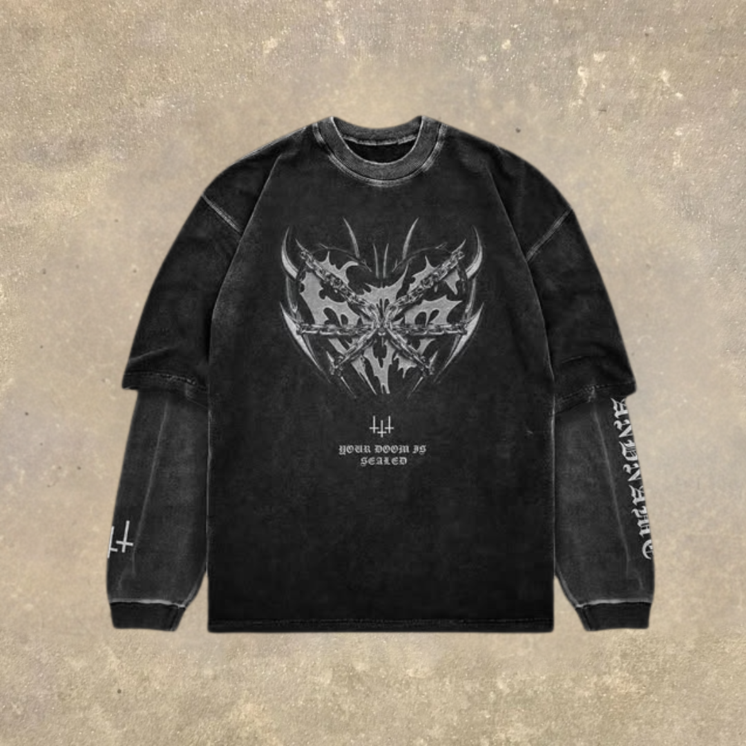 Men's Fake Two Dark Style Print Long Sleeve T-Shirt-Fineriform