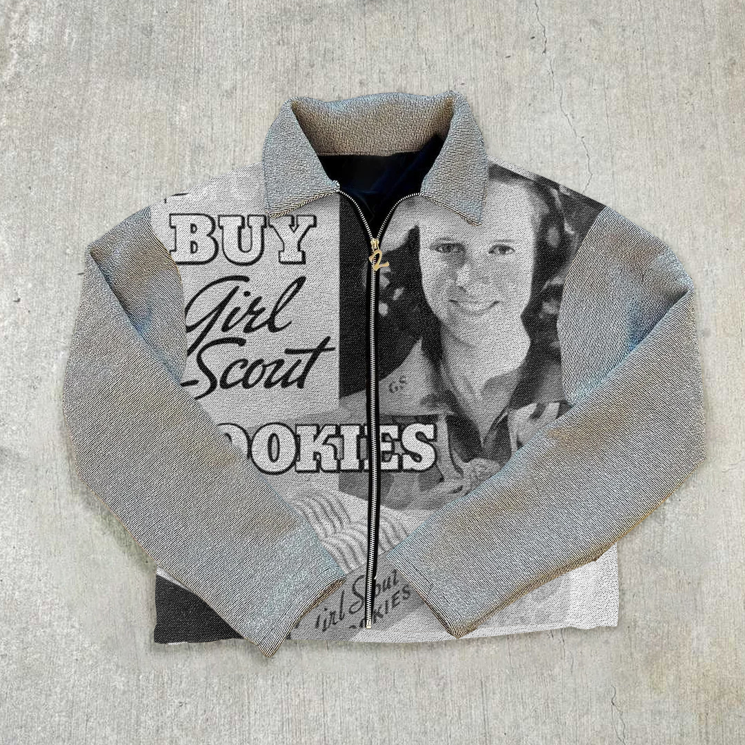 Lapel Vintage Tapestry Zip-Up Jacket-Fineriform