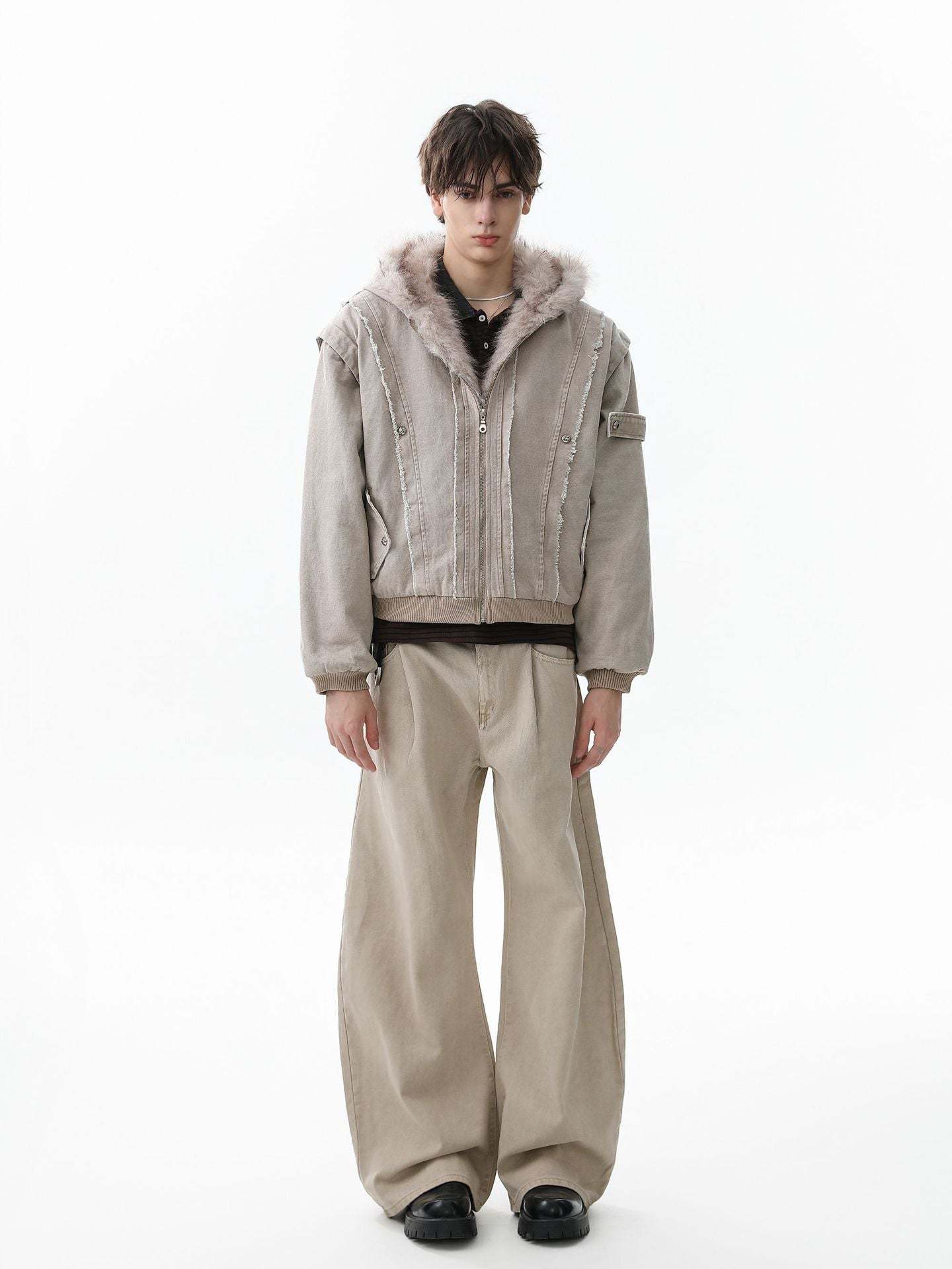 Retro Washed Fleece-lined Hooded Work Jacket-Fineriform