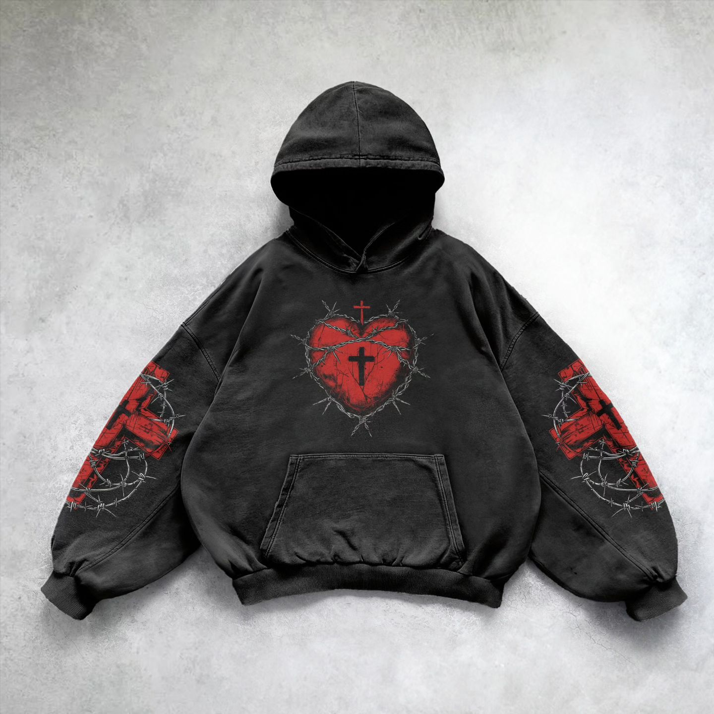 Cross vintage print hoodie-Fineriform