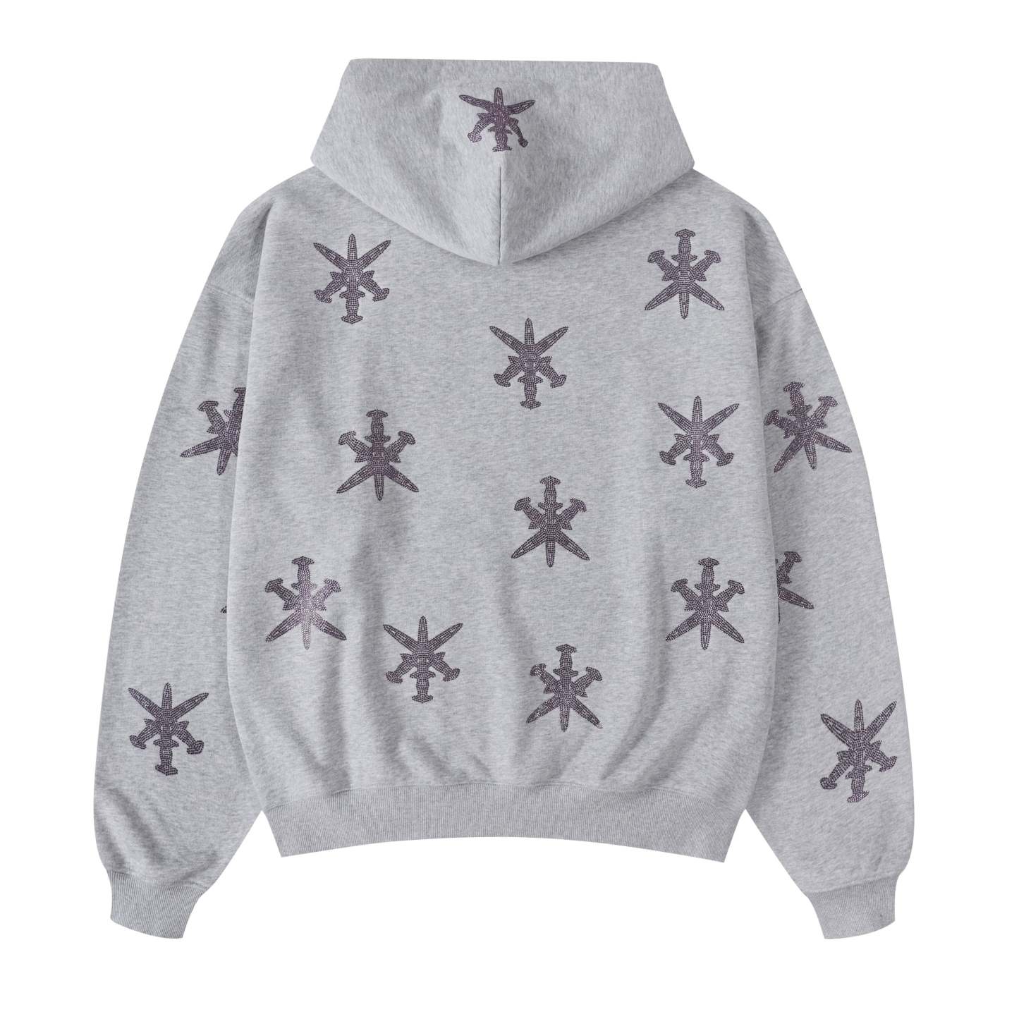 GREY PURPLE RHINESTONE HOODIE-Fineriform