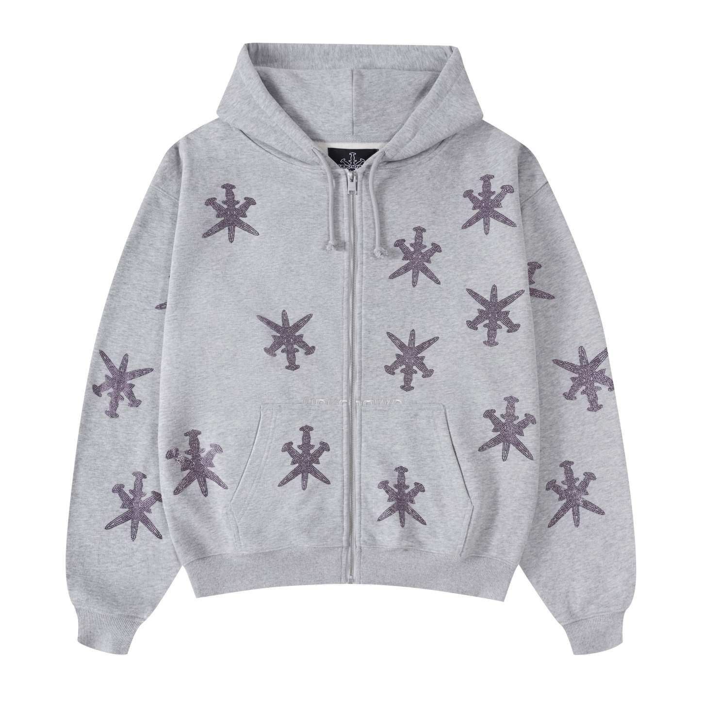 GREY PURPLE RHINESTONE HOODIE-Fineriform