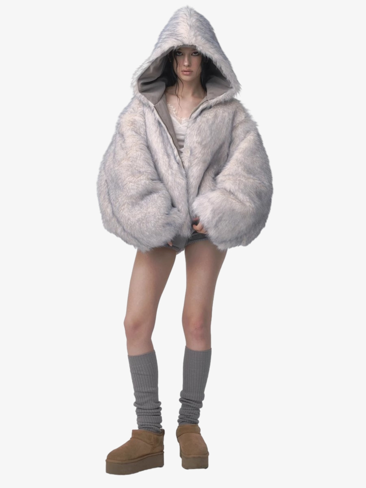 Oversized Reversible Fur Hooded Jacket - 2544-Fineriform