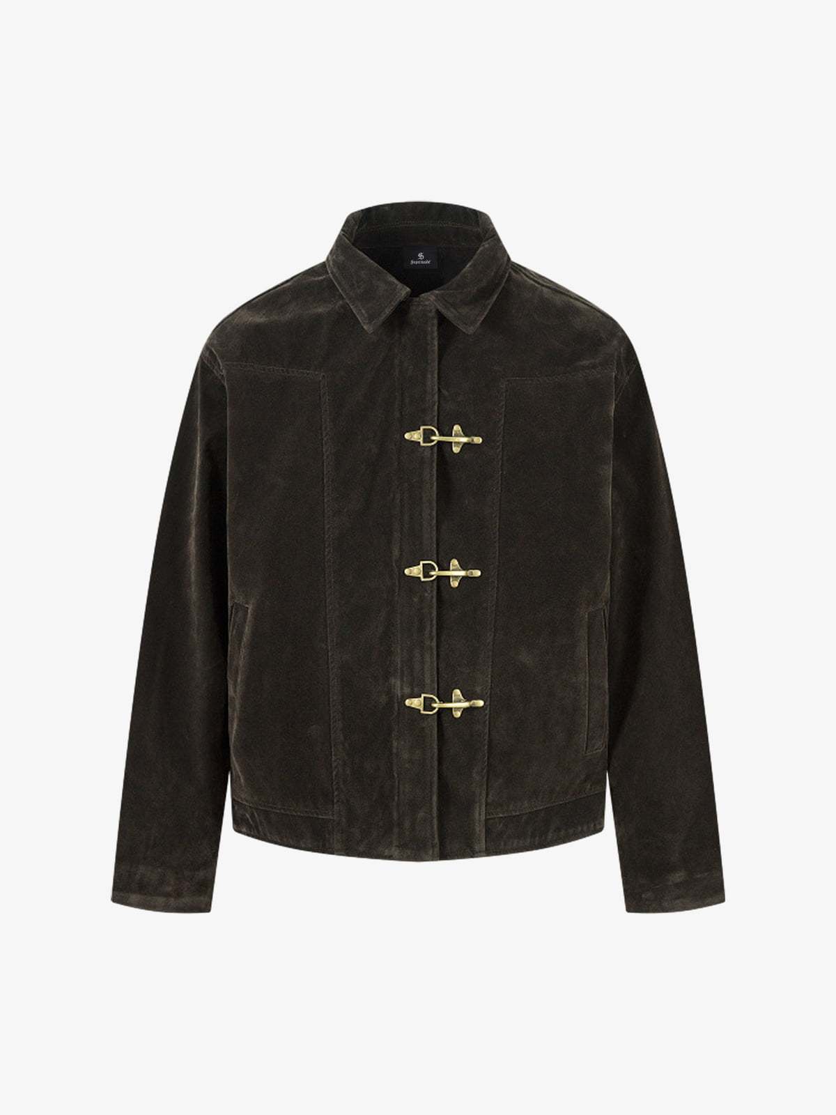 Retro Unique Metal Button Suede Lapel Bomber Jacket - 2538-Fineriform
