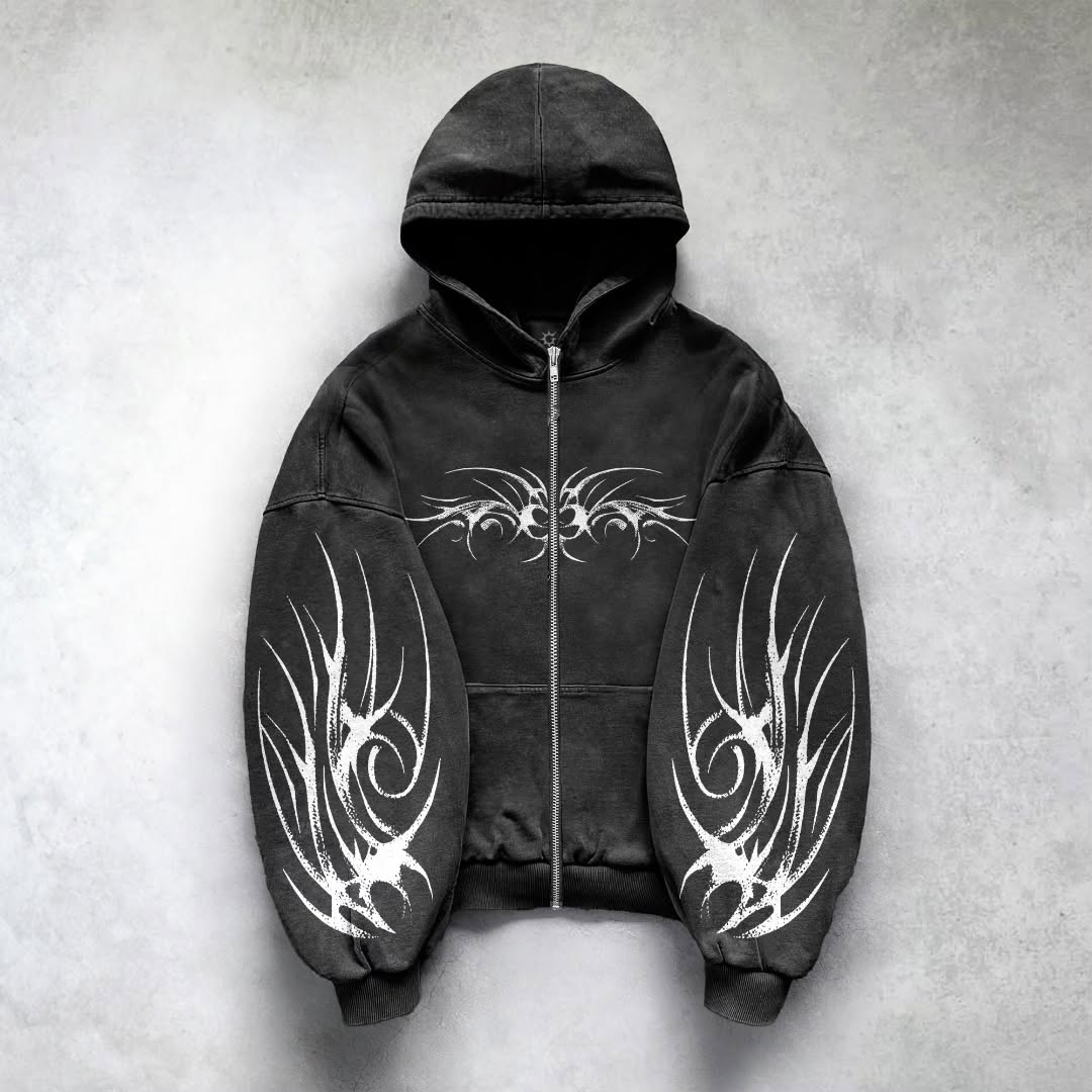 Casual Personalized Pattern Zipper Hoodie-Fineriform