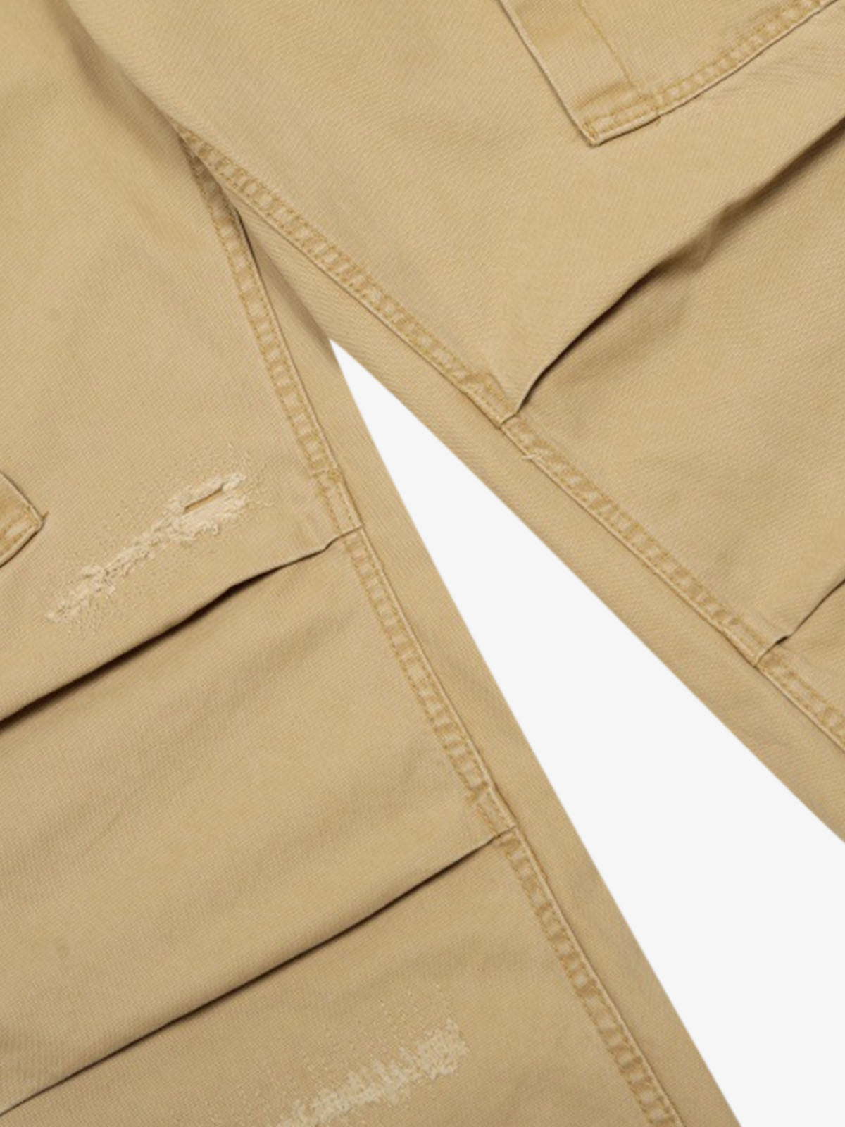 Cotton Hole Patch Pleated Multi-Pocket Cargo Casual Pants-Fineriform