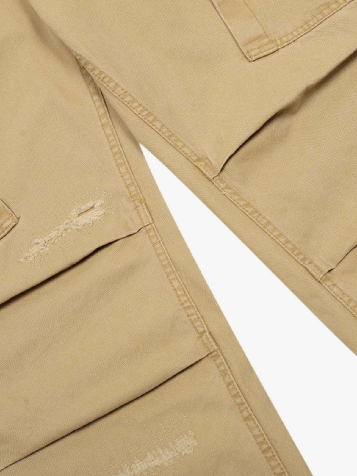 Cotton Hole Patch Pleated Multi-Pocket Cargo Casual Pants-Fineriform