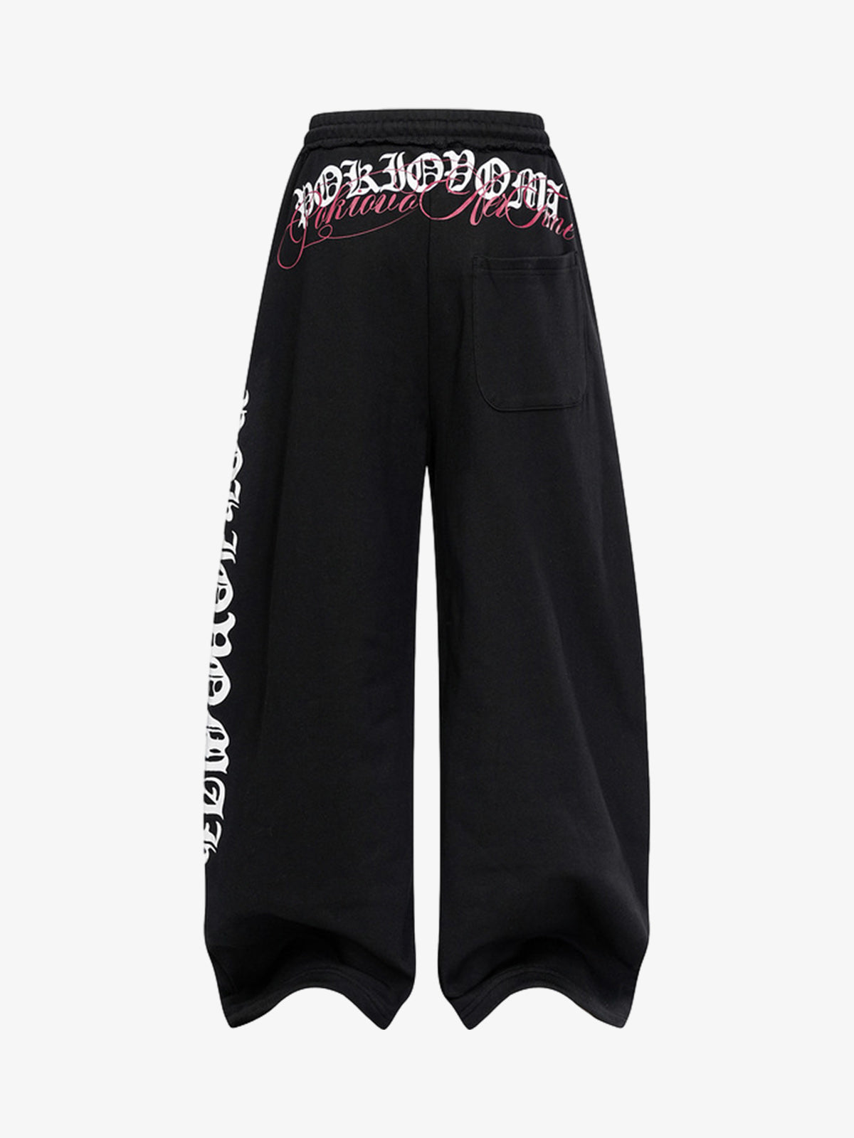 Retro Letter Print Drawstring Straight-Leg Wide Pants-Fineriform