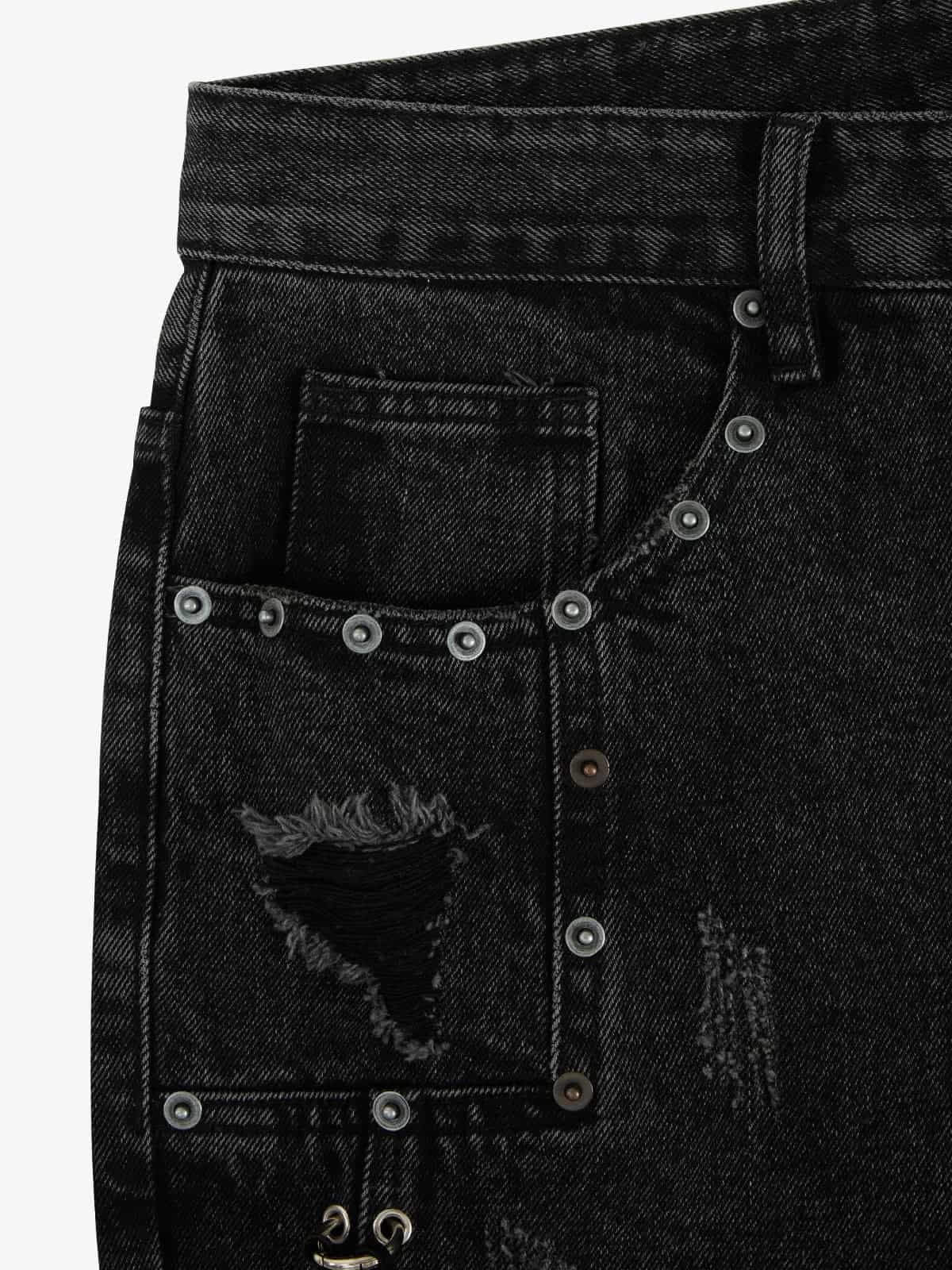 Vintage Washed Distressed Metal Ring Baggy Jeans-Fineriform