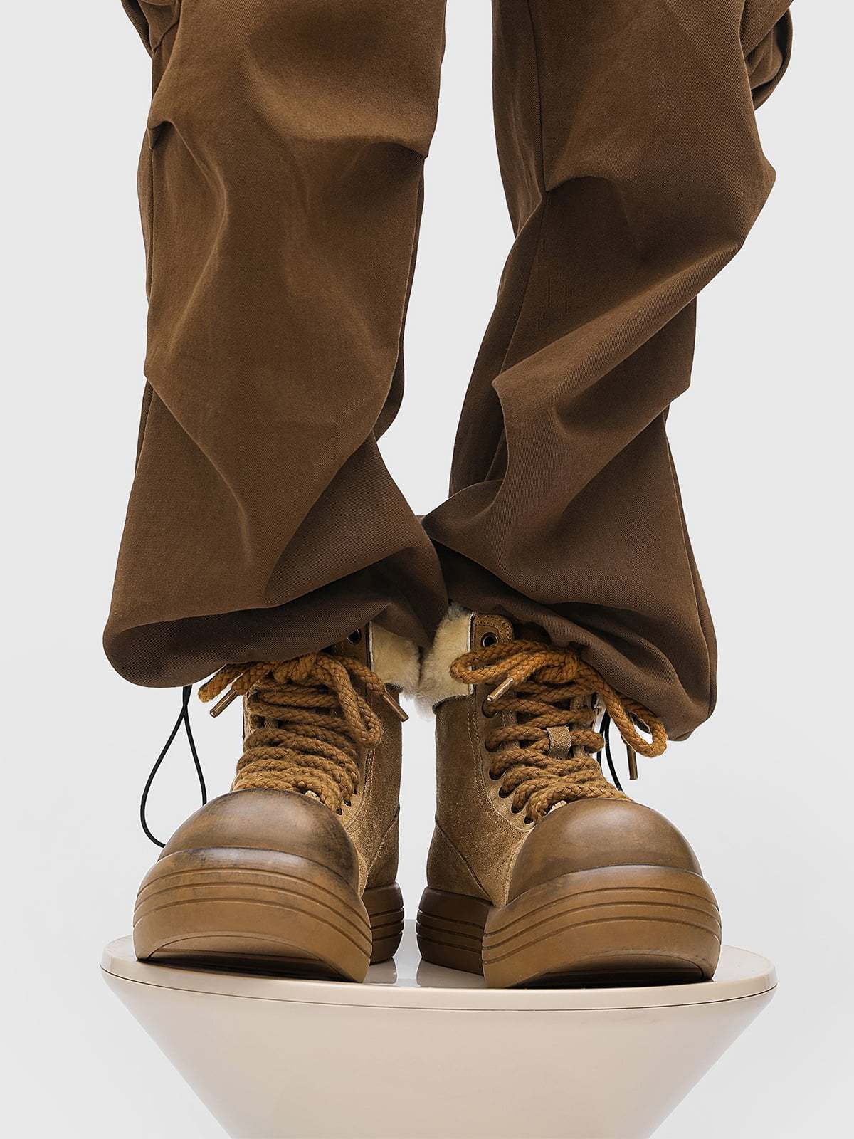 Fleece-Lined Suede Platform Warm Mid-Top Boots-Fineriform