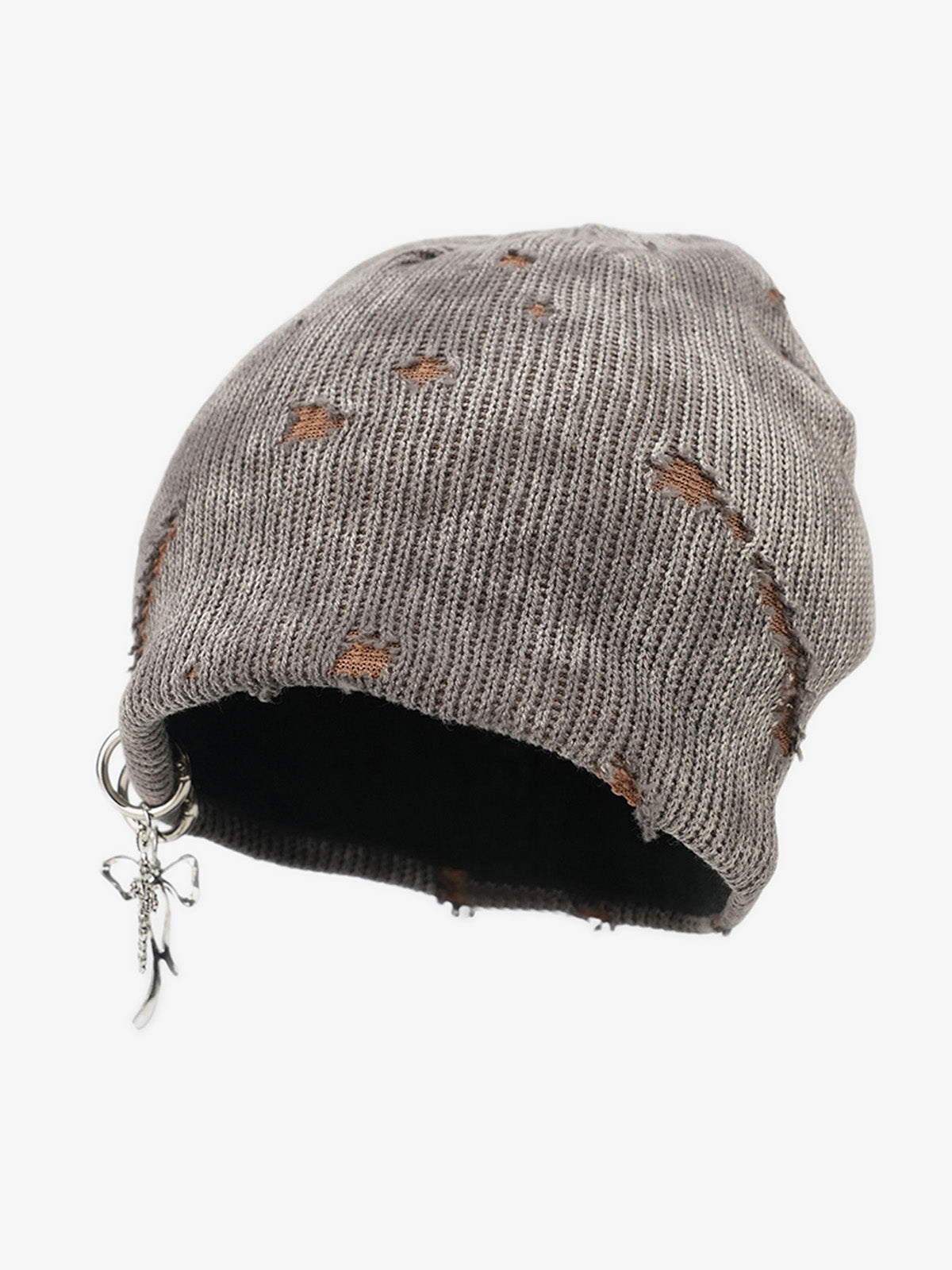 Retro Wasteland Style Distressed Knit Hanging Charm Beanie-Fineriform