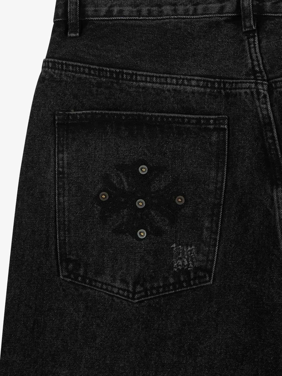 Vintage Washed Distressed Metal Ring Baggy Jeans-Fineriform