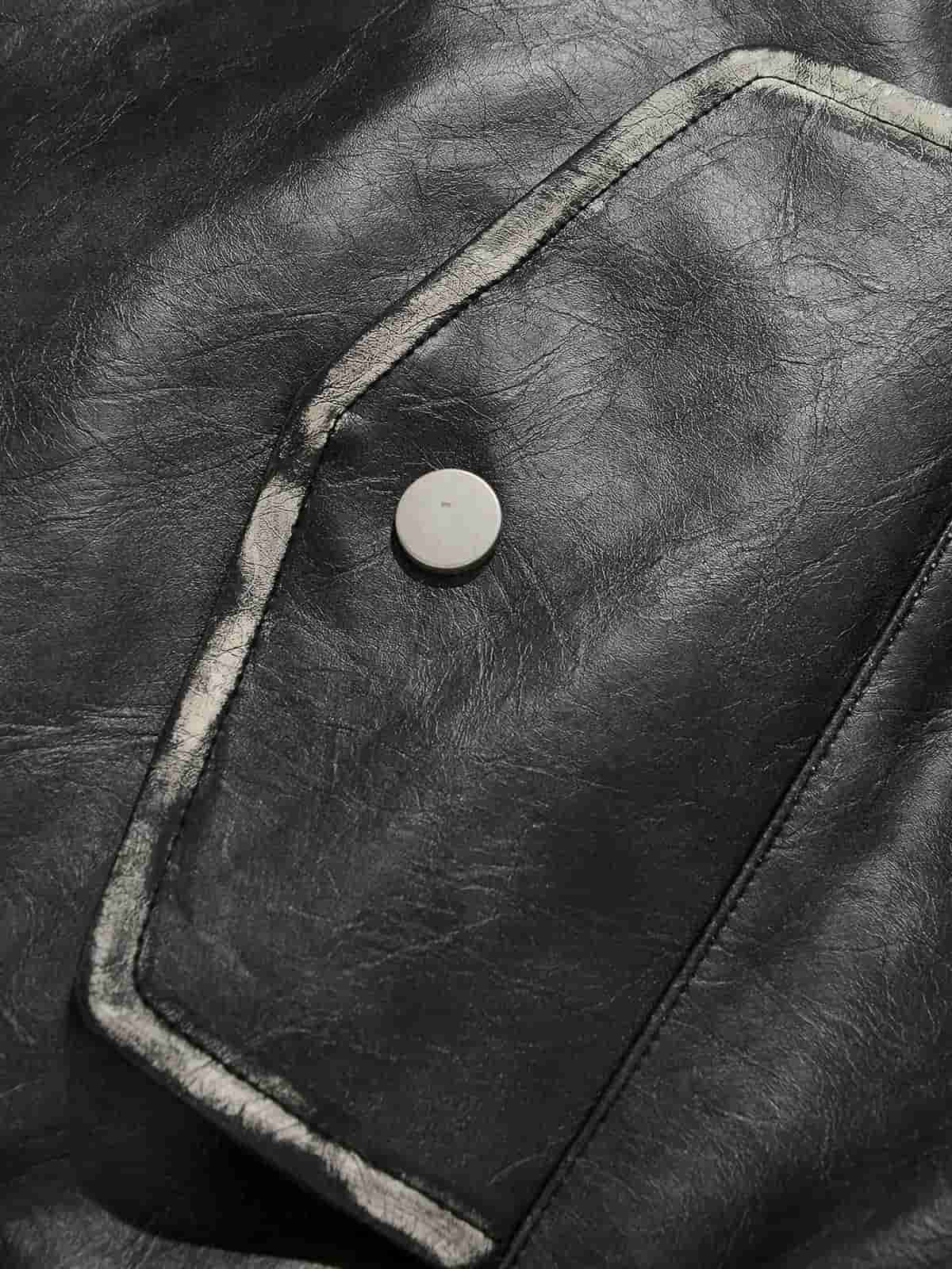 Retro Distressed Washed PU Leather Cotton Jacket-Fineriform