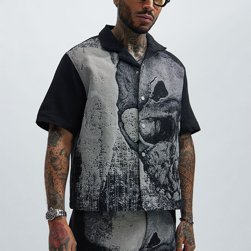 Street Skull Tapestry Shirt Jacket-Fineriform