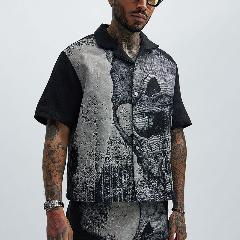 Street Skull Tapestry Shirt Jacket-Fineriform