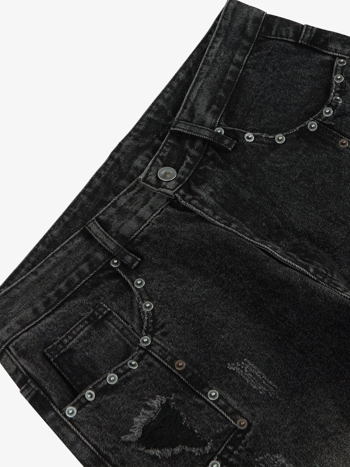 Vintage Washed Distressed Metal Ring Baggy Jeans-Fineriform