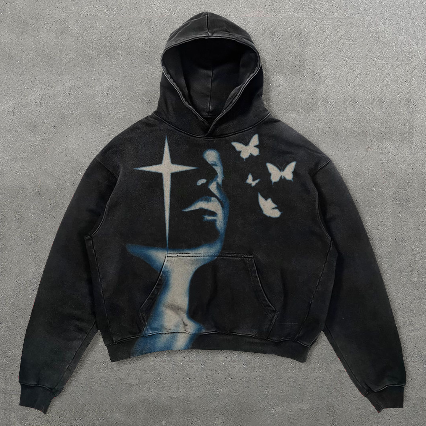 Cross Butterfly Mix Print Long Sleeve Hoodie-Fineriform