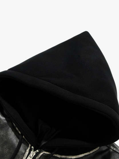 Retro Distressed Washed PU Leather Cotton Jacket-Fineriform