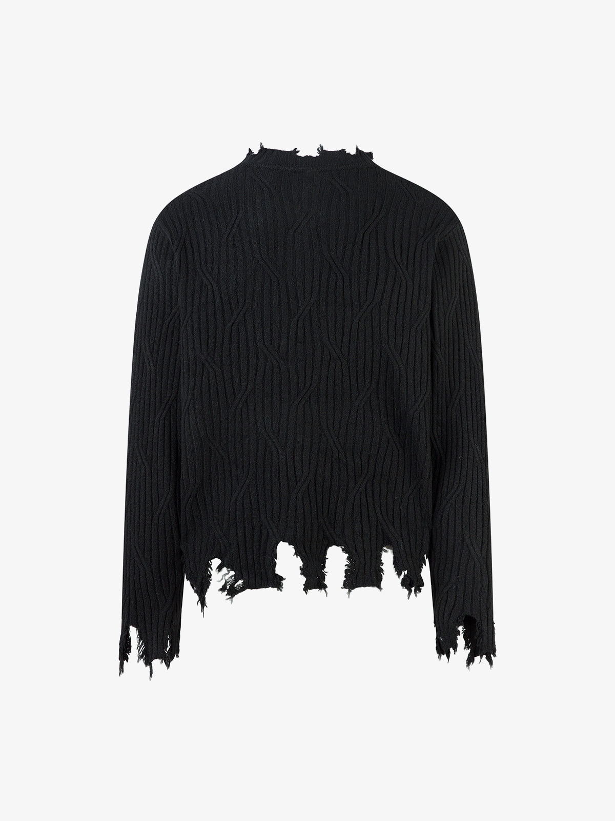 Knitted Distressed Diamond Pattern Raw Edge Sweater-Fineriform