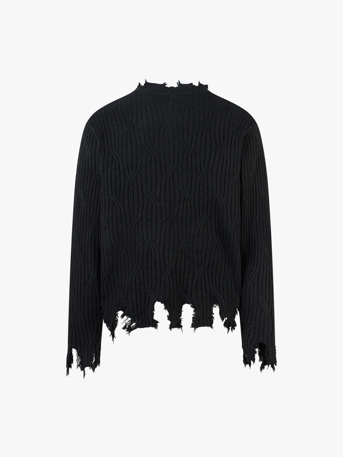 Knitted Distressed Diamond Pattern Raw Edge Sweater-Fineriform